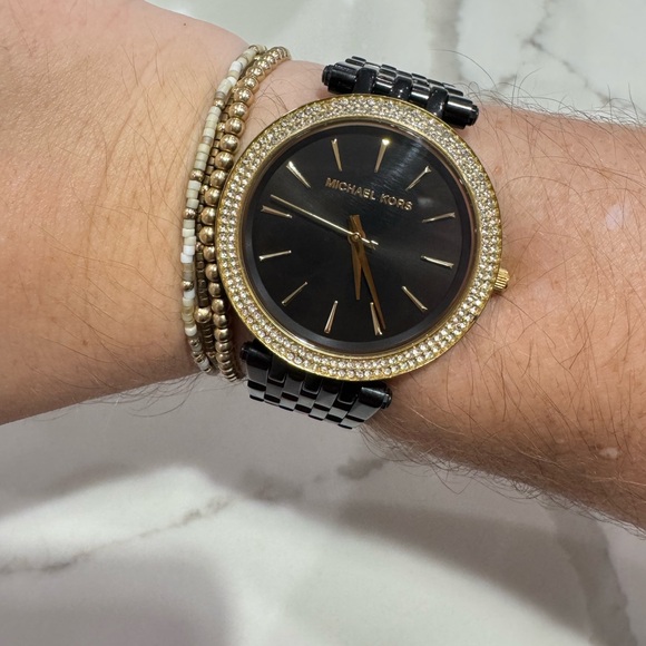 Michael Kors Gold and Black Crystal Watch - Picture 3 of 4